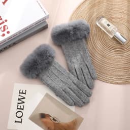 Women Winter Keep Warm Touch Screen Stripe Wrist Hairy Gloves Elegant Simple Windproof Not Bloated Cycling Drive Elasticity
