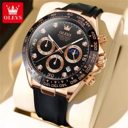 OLEVS 2875 Original Luxury Brand Quartz Watch for Men Silicone Strap Chronograph Auto Date Waterproof Moon Phase Man Sport Watch