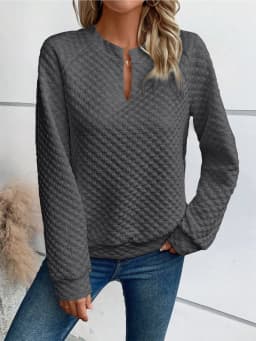 Casual Patchwork Slim Fit Commuter Hoodie with V Neck Regular Sleeve Long Sleeve Women Sweatshirt Autumn Mid Length No Hood
