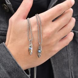 Blue Wishing Stone Necklaces for Men Boys,Trendy Hip Hop Metal Pendant Necklaces,Vintage Birthday Party Male Jewelry Gift