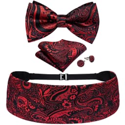 Mens Paisley Cummerbund 4pcs Set, Bow Tie Pocket Square Cufflinks Included, Ideal For Groom Wedding Banquet Formal Occasions