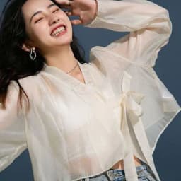 Spring Summer Hanfu Sle V-Ne Long Sve Translucent Chiffon Open Cardigan Sunade Outerwear Belted Fre Sle Women's ...