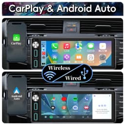 HIPPCRON Car Radio 6.86" Wireless Carplay Android Auto 1Din Car Stereo Multimedia Video BT5.0 FM USB Type-C Charge MP5 Player