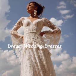 DREAM Customized V Neck Flare Sleeves Lace Wedding Dresses for Women Long Bride Dress Backless Vintage Outfit Bridal Gowns 2026