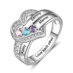 Personalized 1-8 Birthstone Rings for Women Customized Engraved Name Rings for Her Custom Cubic Zirconia Stones Heart Rings Gift
