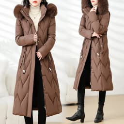 Winter Long Slim Fit down Cotton Jacket Women's Knee-Length Removable Sleeve Fur Collar Warm Thickened Zipper Closure Coat