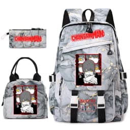 Chainsaw Man Anime Print Student Backpack Set for Girls with Lunch Bag Pencil Case School Daily Use