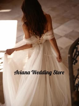 Customized Bohemia Dot Tulle Wedding Dress Off Shoulder Sweetheart Neck A-Line Bridal Gown Sweep Train Side Slit Dress 2025