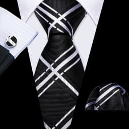 Barry.Wang Black White Gray Silver Men Tie Handkerchief Cufflinks Set Jacquard Necktie for Male Wedding Business Party Gift