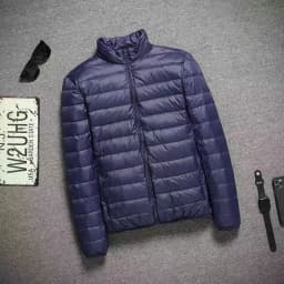Lightweight Short down Cotton Jacket for Men Spring Autumn Workwear Slim Fit Stand Collar Padded Coat Dad Winter Outerwear