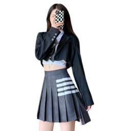 Gray School Style Women's  Skirt with Four Stripes Autumn Winter Short A-Line Pleated Skirt JK Skirt Design Sense