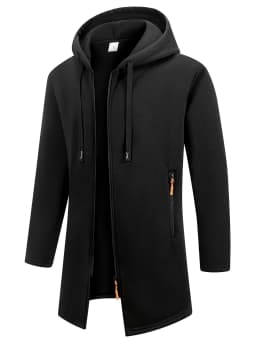 Men's Retro Zipper Jacket Mid Length Windbreaker Spring Autumn Winter Fleece Warm Jackets Fashion Casual Patchwork Yarn Coat