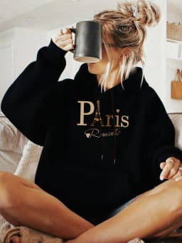 Basic Polyester Hoodie Alphabet Print 100_ Polyester Women Autumn and winter Comfortable Pullover Crewneck Loose Female Clothes