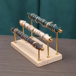 Solid Wood Base Multi-Layer Ring Display Rack with Removable Metal Sponge Stick Ring Holder for Jewelry Storage Organization