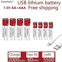 New AA+AAA high-capacity 5500mAh rechargeable lithium-ion battery AA 1.5V USB fast charging lithium-ion battery