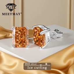 Bocarman Ice Cut Zircon Stud Earrings S925 Silver Paraiba Tanzanite Blue Mint Green Rectangular Multicolor Women Fine Jewelry