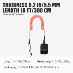 KOETSU SUP Paddle Board Leash 10FT 5.5 mm/0.22 in TPU Material Strong Cord with Ankle MAGIC TAPE Comfortable Secure Fit