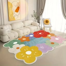 VIKAMA Multicoloured Floral Rug Stain-Resistant Non-Slip Entrance Hallway Doormat Living Room Sofa Recliner Rug Home Furnishing
