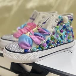 Dollbling Shell Simulation DIY Bling Handmade Shoes Canvas Mermaid Theme Kids High Top Pearls Sneakers Under the Sea Shoes