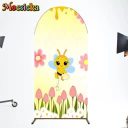 Mocsicka Arch Backdrop Double-Sided Children Baby Shower Birthday Arched Background Yellow Bee Flowers Honey Party Studio Props