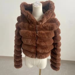 Soft Cozy Plush Faux Rabbit Fur Hooded Coat for Women Horizontal Cropped Padded Jacket Women Winter Casual Zipper Warm Outerwear