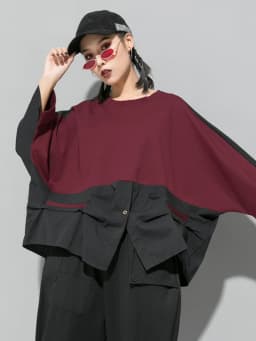 [EAM] Loose Fit Contrast Color Big Size Sweatshirt New Round Neck Long Sleeve Women Big Size Fashion Spring Autumn 2026 1D716