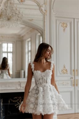 Customized 3D Lace Exquisite Spaghetti Straps Mini Wedding Dress Short Stunning Bridal Dress for a Unique and Trendy Style