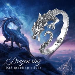 Eudora 925 Sterling Silver Cool Dragon Adjustable Ring for Men Women Temperament Personality Dragon Ring vintage Jewelry Gift
