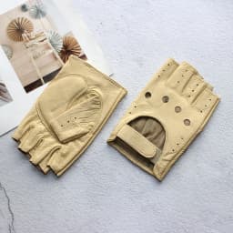 Leather Half Finger Gloves Women's Short Thin Section Unlined Spring and Autumn Motorcycle Riding Ladies Driving Fingerless