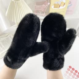 Women Winter Outdoor Keep Warm Double Layer Thickened Solid Gloves Imitation Mink Velvet Cute Lovely Soft Mittens