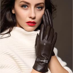 100% High Quality Real Leather Gloves Touch Screen Gloves Women Sheepskin Gloves Thicken Warm Brown Lady Warm Fleece Mittens
