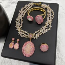 Vintage 4pcs Necklace Earring Ring Bracelet Crystal Stone Jewelry Sets for Women Natural Amethyst Tigers Eye Statement Jewelrys