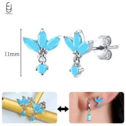 925 Sterling Silver Needle Exquisite Turquoise Silver Earrings for Women Blue Crystal Geometry Pendant Earrings Luxury Jewelry