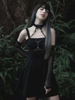 PUNK RAVE Women's Texture Gauze Three-dimensional Cutting Choker with Arm Sleeves Punk Handsome Elastic Long Gloves Accessories