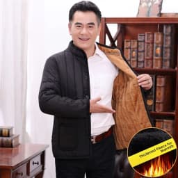 Men's Thickened Fleece Lined Cotton Jacket Winter Outerwear for Middle-Aged And Elderly Casual Fashionable Warm And Windproof