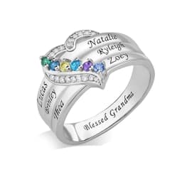 Personalized 1-8 Birthstone Rings for Women Customized Engraved Name Rings for Her Custom Cubic Zirconia Stones Heart Rings Gift