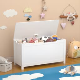 Toys Organizer Box Storage Ages 2+ Safety Hinged Lid Kids Wooden Toy Box Storage Toys Organizer