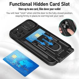 Phone Case For iPhone 18 17 16 15 14 13 12 11 Pro Max Plus SE Slide Camera Card Slot Military Grade Ring 360 Magnetic Back Cover