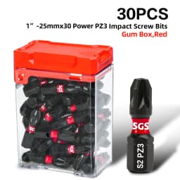 30PCS Pozidriv Screwdriver Bits PZ1 PZ2 PZ3 Options, 25mm S2 Steel Impact Driver Bits, 1/4" Hex for Woodworking & Construction