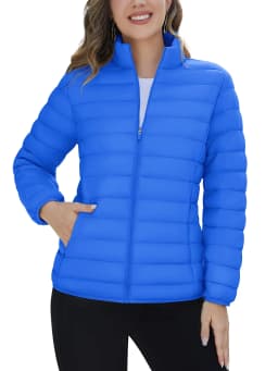 TACVASEN Winter Quilted Puffer Jackets Womens Lightweight Stand Collar Full Zip Up Down Coat Windproof 4 Pockets Thermal Outwear