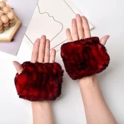 Women's Natural Rex Rabbit Fur Gloves Elastic Knitted Real Fur Mittens Winter Warm Wrist Guards with Exposed Fingers