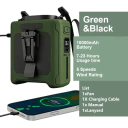 High Speed Waist Hanging Cooling Fan, USB Rechargeable 10000mAh Portable Personal Fan with 5 Levels for Outdoor & Travel