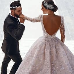 Customized Gorgeous Backless V Neck Wedding Dress Dubai Beaded Bling Ball Gown with Veil Vestido De Novia Plus Size Bridal Gowns