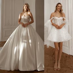 Customized Off Shoulder Two Pieces Wedding Dress Adorned with Glitter Detachable Skirt 2 in1 Gown for Bride