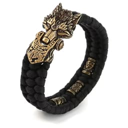Viking Ancient Bronze Wolf Head Bracelet for Men Punk Stainless Steel Bangle Handmade Woven Rope Wristband Vintage Jewelry Gifts