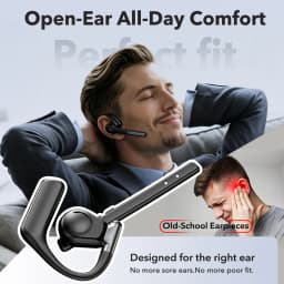 Mpow A6 Bluetooth 6.0 Headset with Microphone 96-Hour Open Ear Noise Canceling Wireless Earpiece Mute Button for Trucker Office