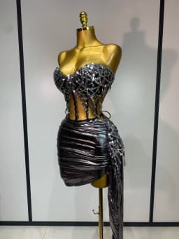 Sparkly Sequins Two Piece Set Singer Dancer Performance Costume Nightclub Bar Evening Party Dress Luxury Birthday Stage Outfit