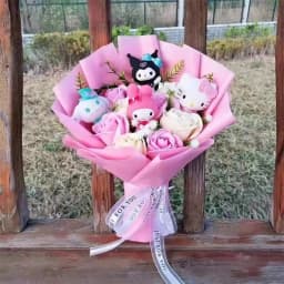 Genuine Hellokitty Kuromi Cinnamoroll Plush Dolls With Artificial Flowers Bouquets Christmas Valentine Graduation Birthday Gifts