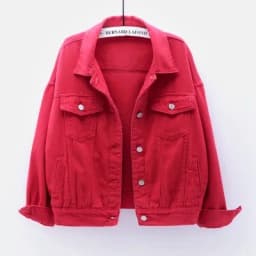 2026 New Women's Blue Denim Jacket Single-breasted Lapel Coat Fashion Casual Tops Green Black Red Outerwear Female Overcoat