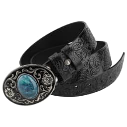 Women's Decorative Buckle Colorful Bead Embossed Split Leather Belt